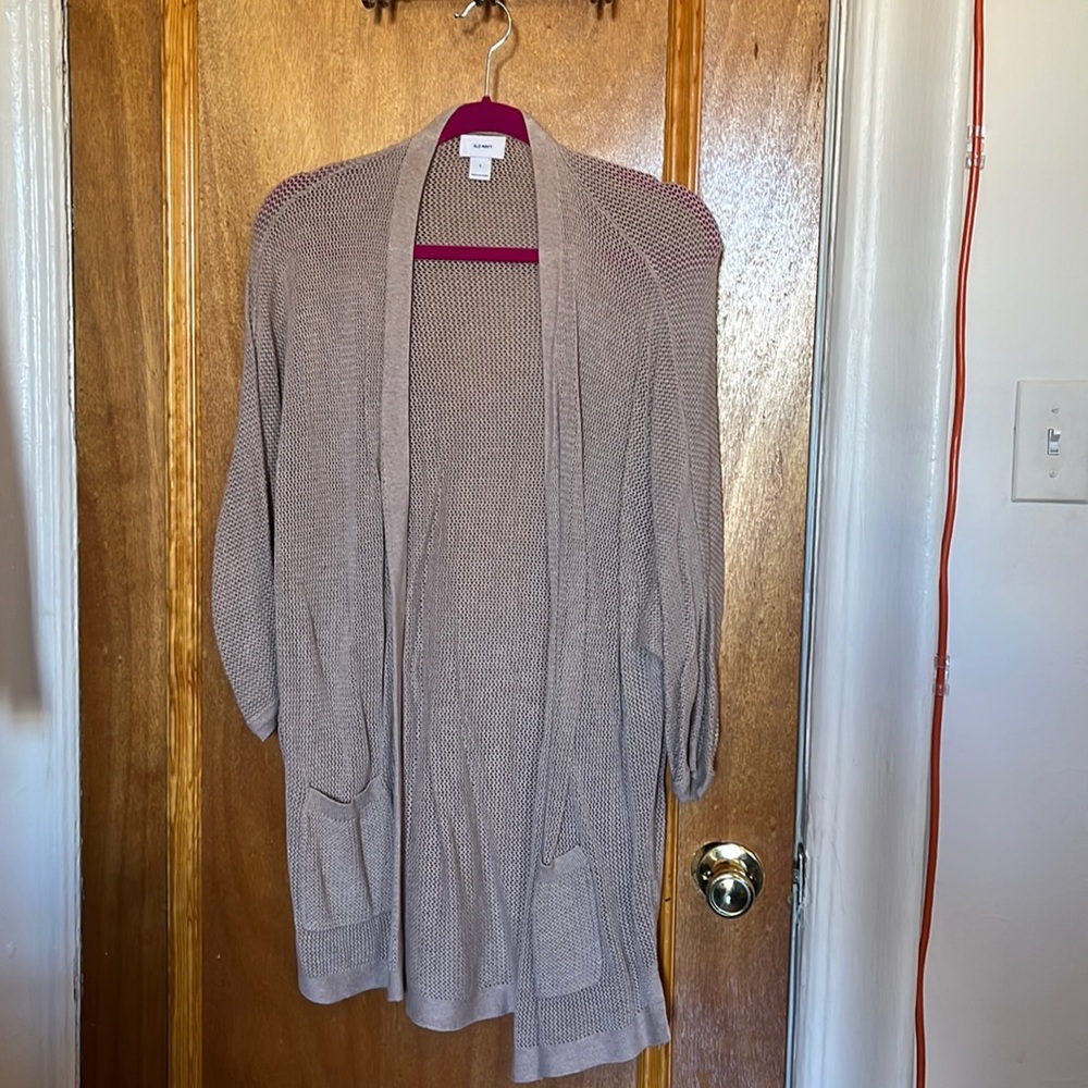Open knit sweater cardigan, size large